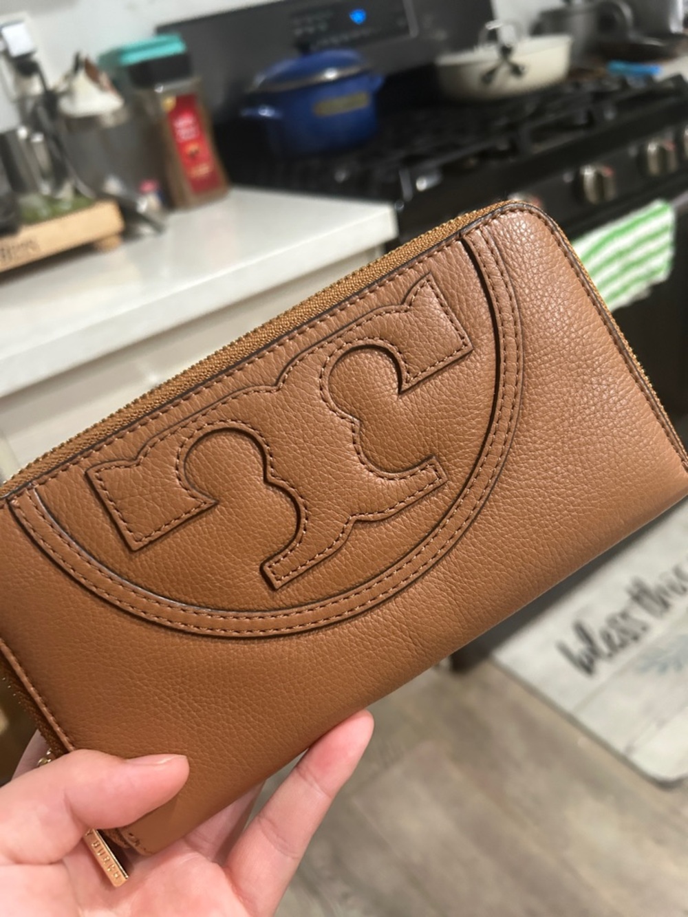 Tory Burch Caramel Brown Zip Around Wallet